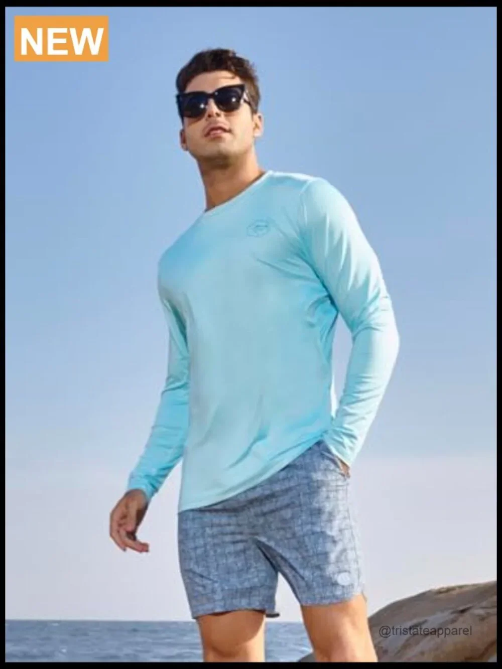 Men's UPF 50+ Long Sleeve Rash Guard Sun Shirt Quick Dry Breathable Mesh Back